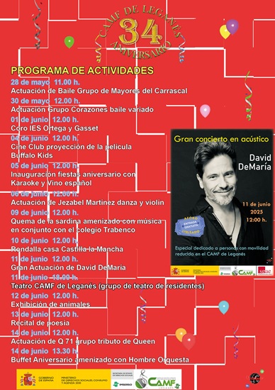 Cartel de las actividades por el aniversario del Camf de Leganés.